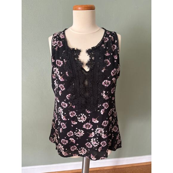 White House Black Market Sleeveless Top Shirt Women Medium Floral Dandelion Lace - Picture 9 of 11